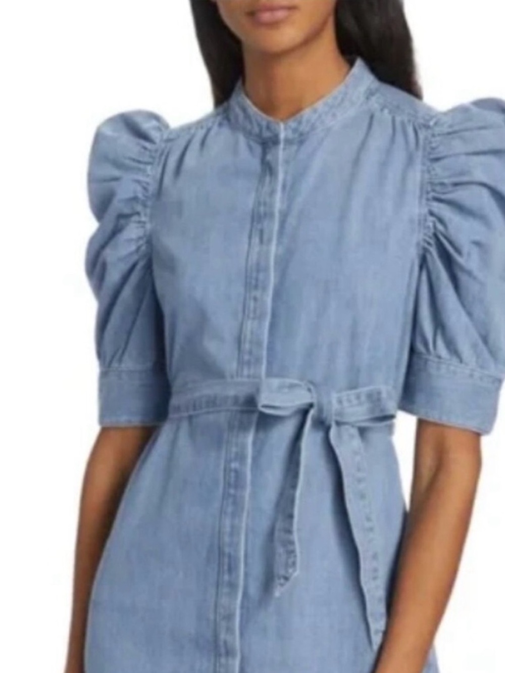Frame Gillian Denim Short Puff Sleeve Mini Denim Dress. XS - Picture 2 of 9